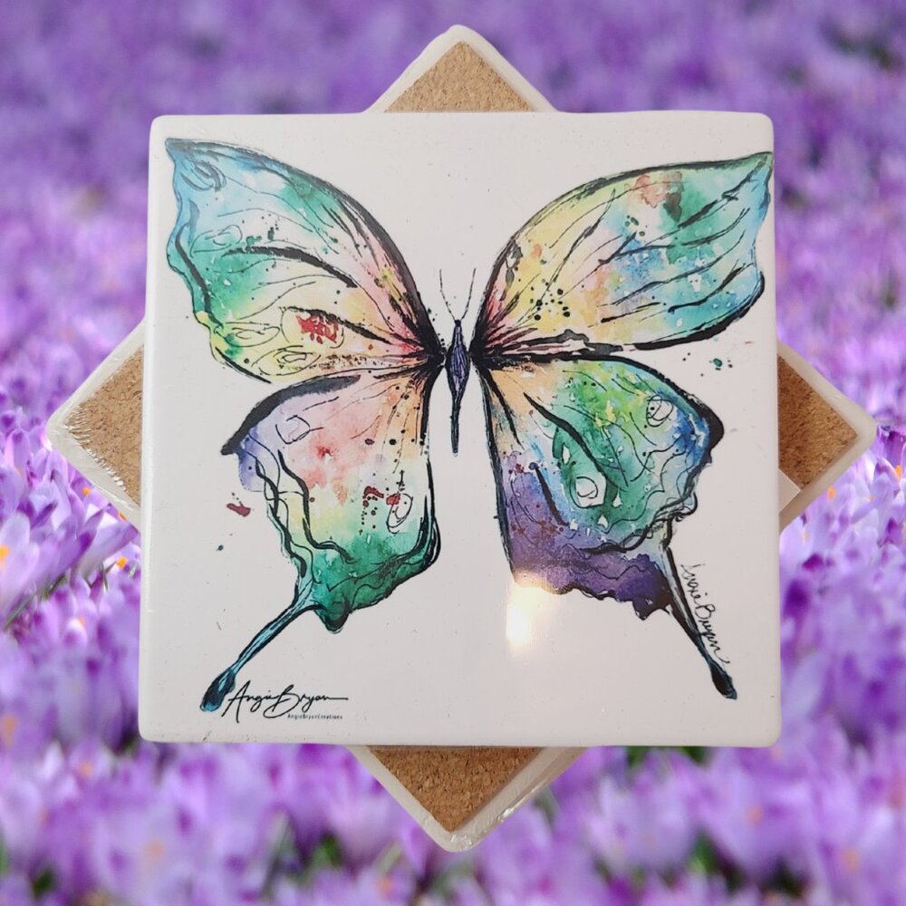 Butterfly Sandstone Coaster created by Angie Bryan of Angie Bryan Creations